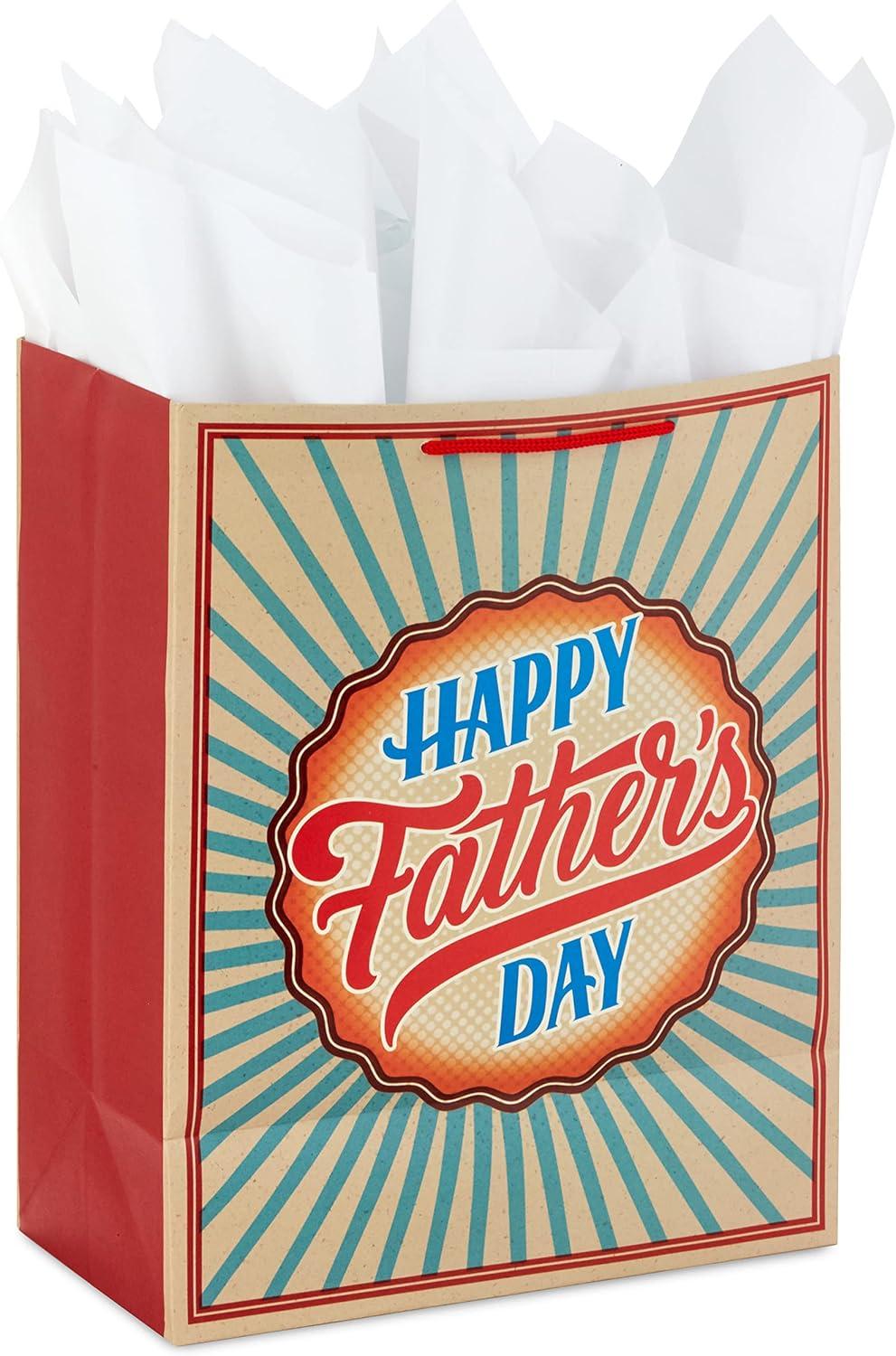 imageHallmark 13quot Large Gift Bag with Card and Tissue Paper Rustic Grey and Blue Stripes for Dad Grandpa Uncle StepdadHappy Fathers Day