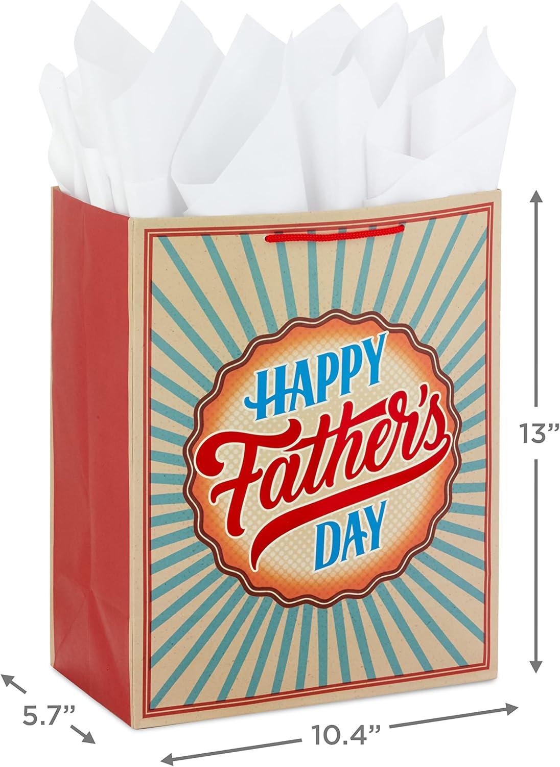 imageHallmark 13quot Large Gift Bag with Card and Tissue Paper Rustic Grey and Blue Stripes for Dad Grandpa Uncle StepdadHappy Fathers Day