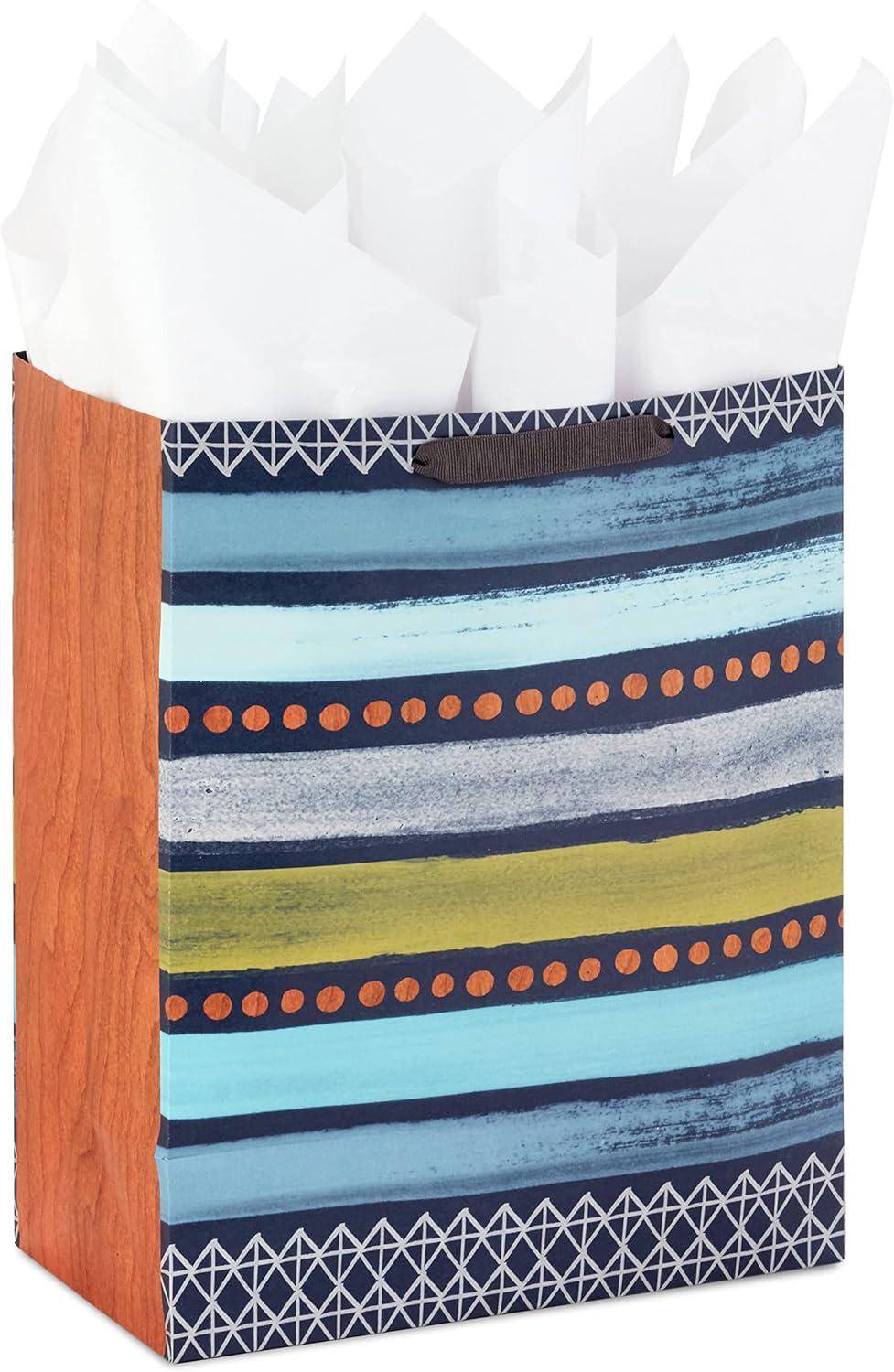 imageHallmark 13quot Large Gift Bag with Card and Tissue Paper Rustic Grey and Blue Stripes for Dad Grandpa Uncle StepdadRustic Grey and Blue Stripes
