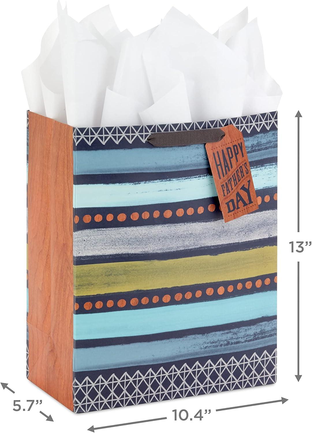imageHallmark 13quot Large Gift Bag with Card and Tissue Paper Rustic Grey and Blue Stripes for Dad Grandpa Uncle StepdadRustic Grey and Blue Stripes