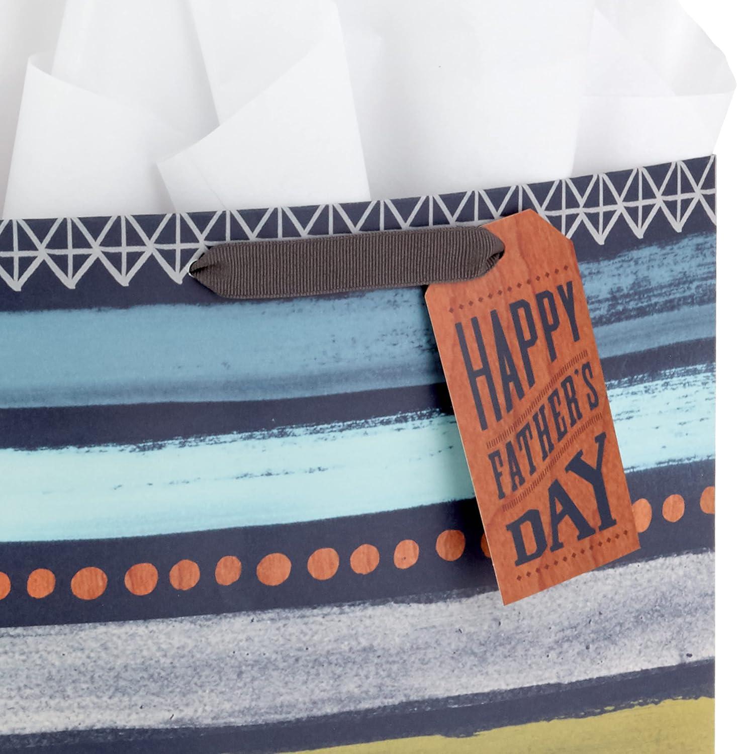 imageHallmark 13quot Large Gift Bag with Card and Tissue Paper Rustic Grey and Blue Stripes for Dad Grandpa Uncle StepdadRustic Grey and Blue Stripes