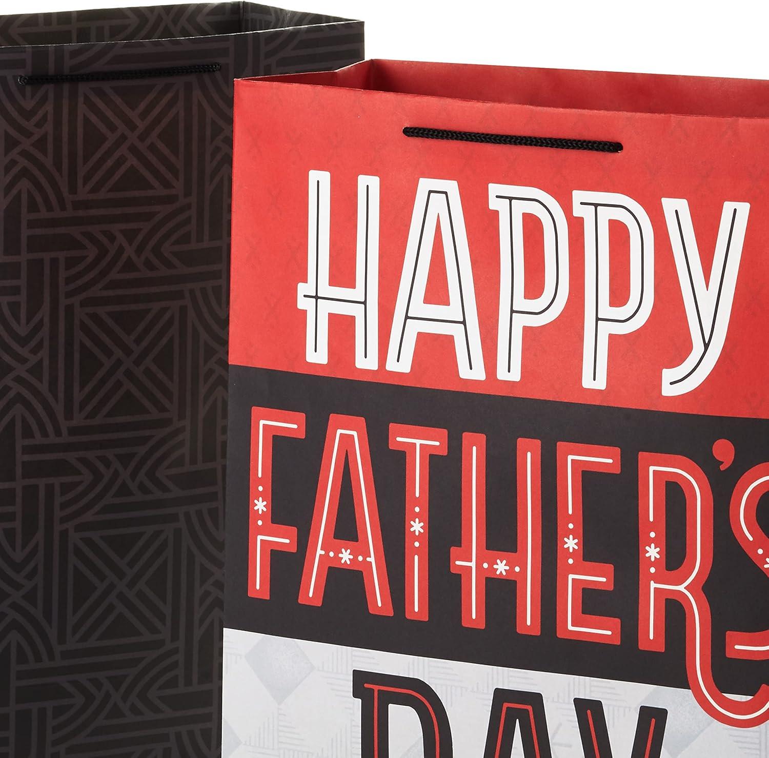 imageHallmark 14quot Extra Large Fathers Day Gift Bag Bundle 2 Bags Red and Black Happy Fathers Day and Grey Geometric for Dads Grandfathers Uncles Brothers1 Count Pack of 2