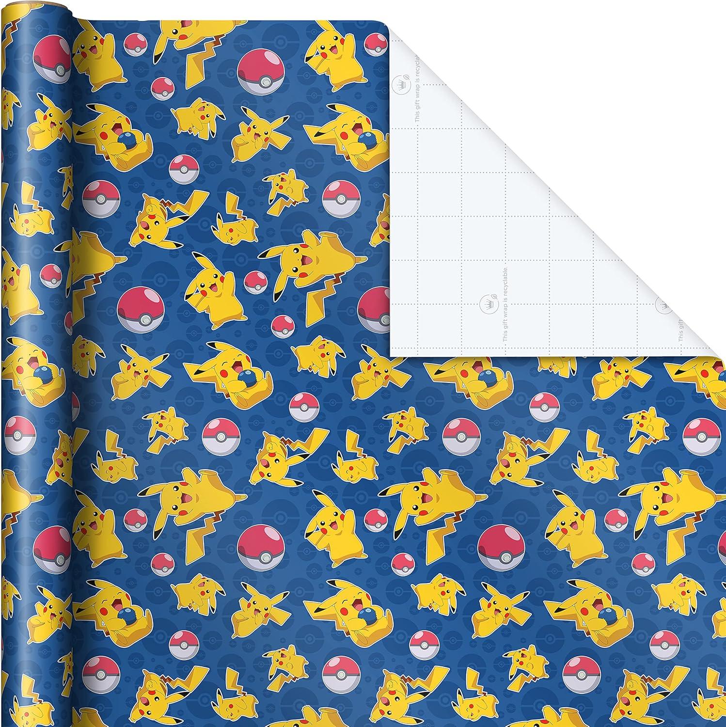 imageHallmark Pokmon Wrapping Paper Rolls  Pikachu Charmander Bulbasaur Gift Wrap Paper Set of 3 Rolls 60 sq ft ttl for Birthday Kids Parties Gamers Christmas PresentsWrapping Paper