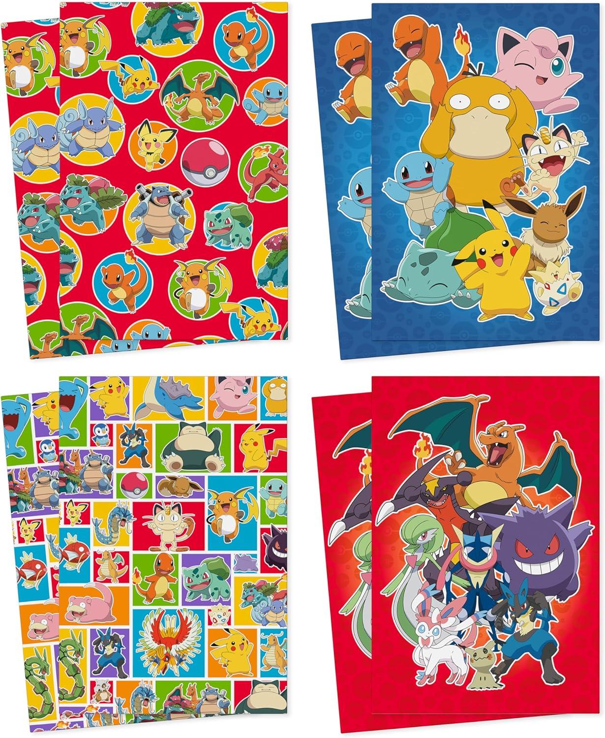 imageHallmark Pokmon Wrapping Paper Rolls  Pikachu Charmander Bulbasaur Gift Wrap Paper Set of 3 Rolls 60 sq ft ttl for Birthday Kids Parties Gamers Christmas PresentsGift Boxes