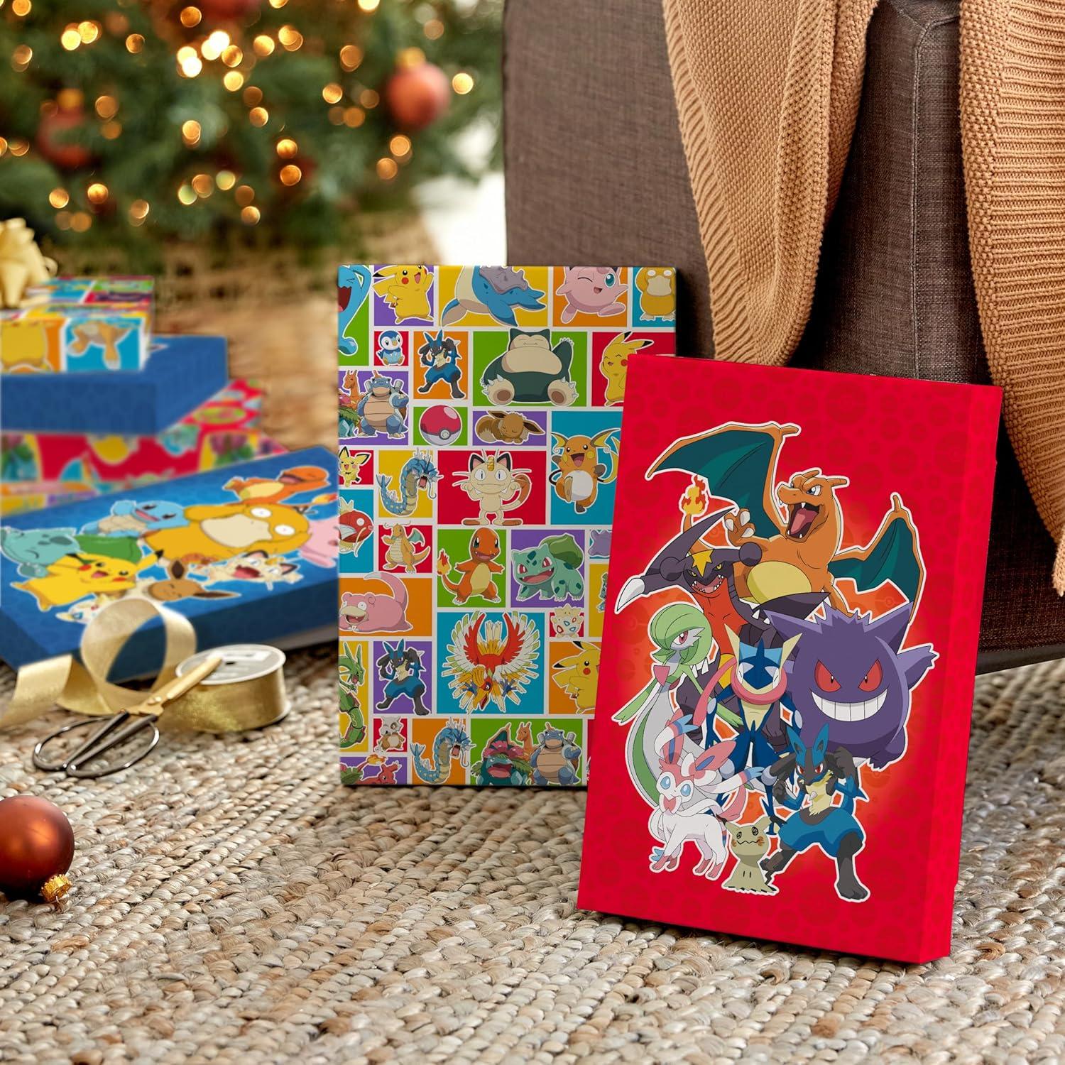 imageHallmark Pokmon Wrapping Paper Rolls  Pikachu Charmander Bulbasaur Gift Wrap Paper Set of 3 Rolls 60 sq ft ttl for Birthday Kids Parties Gamers Christmas PresentsGift Boxes