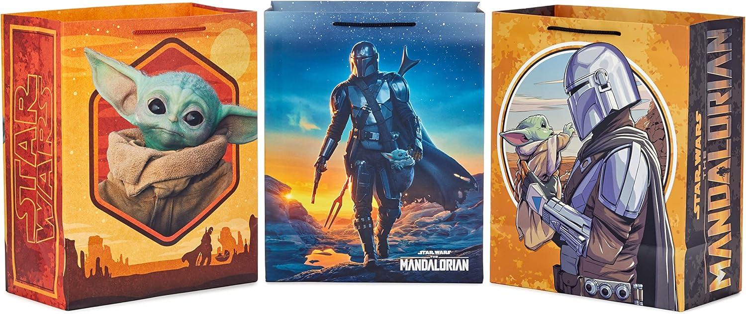 imageHallmark Star Wars The Mandalorian 13quot Large Gift Bag Bundle 3 Bags Baby Yoda The Mandalorian Grogu for Birthdays Christmas Fathers Day May the 4thLarge Gift Bags 3count