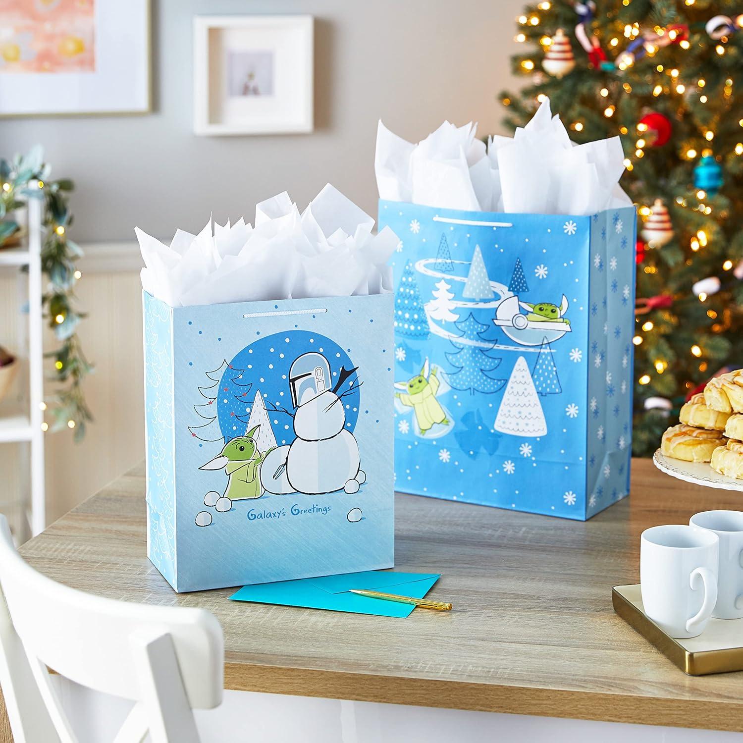 imageHallmark Star Wars The Mandalorian 13quot Large Gift Bag Bundle 3 Bags Baby Yoda The Mandalorian Grogu for Birthdays Christmas Fathers Day May the 4thChristmas Gift Bags 2count