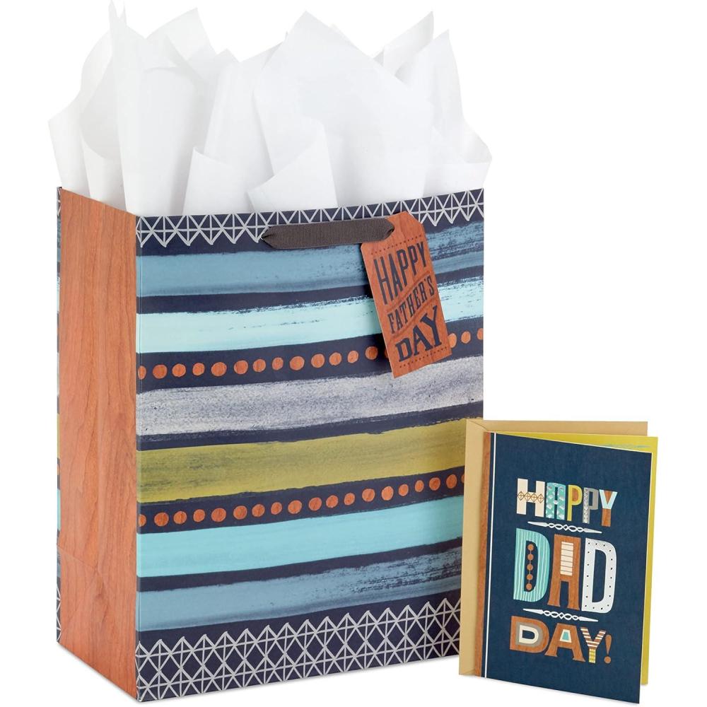 imageHallmark 13quot Large Gift Bag with Card and Tissue Paper Rustic Grey and Blue Stripes for Dad Grandpa Uncle StepdadRustic Grey and Blue Stripes