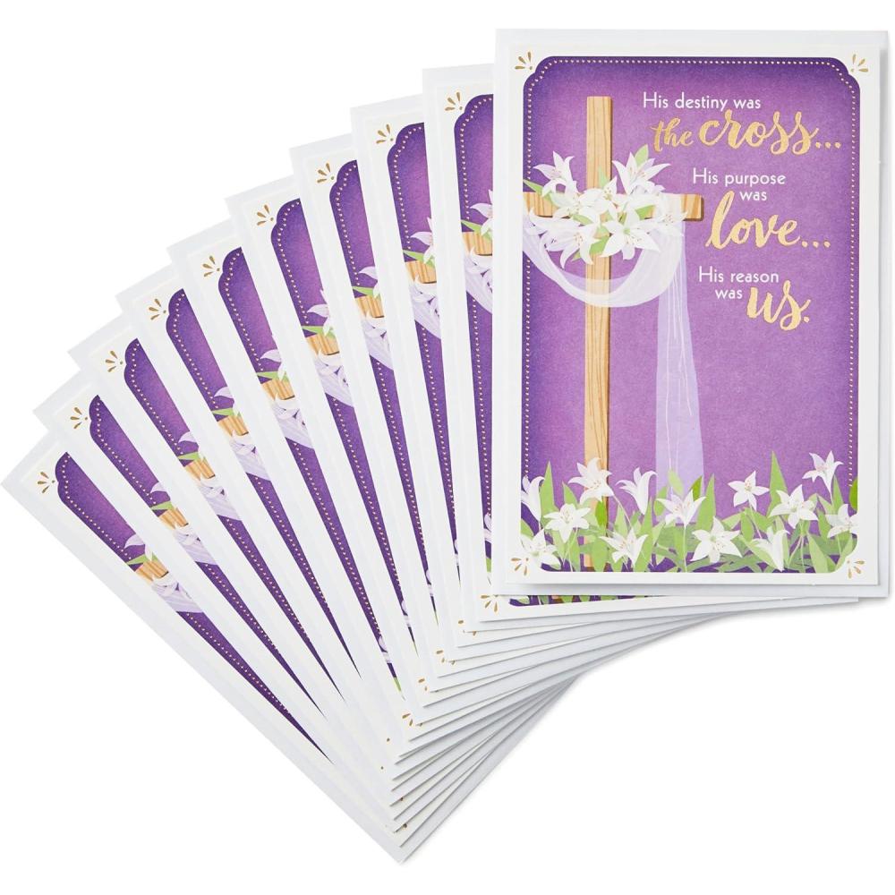 imageDayspring Pack of Religious Easter Cards Blessings at Easter 10 Cards with EnvelopesPurple   White   Gold