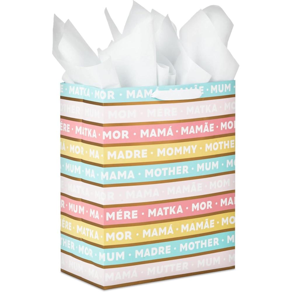 imageHallmark 10quot Large Mothers Day Gift Bag with Tissue Paper Vintage Floral with Pink Bow for Easter Bridal Showers Graduations New MomsStripes