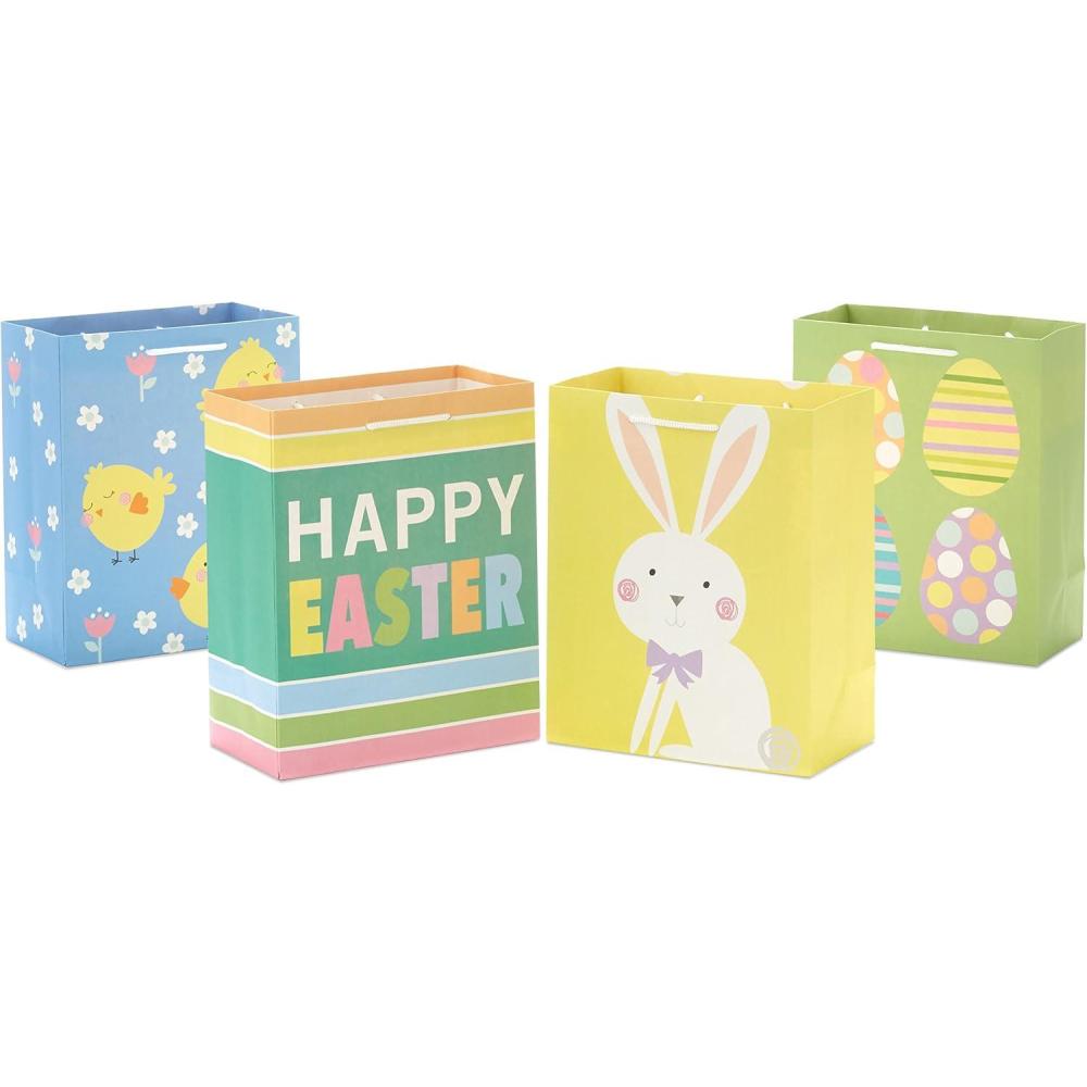 imageHallmark 11quot Large Easter Gift Bags 3Pack Easter Basket Bunny quotHappy Easterquot Stripes in Yellow Blue Green1 Count Pack of 4