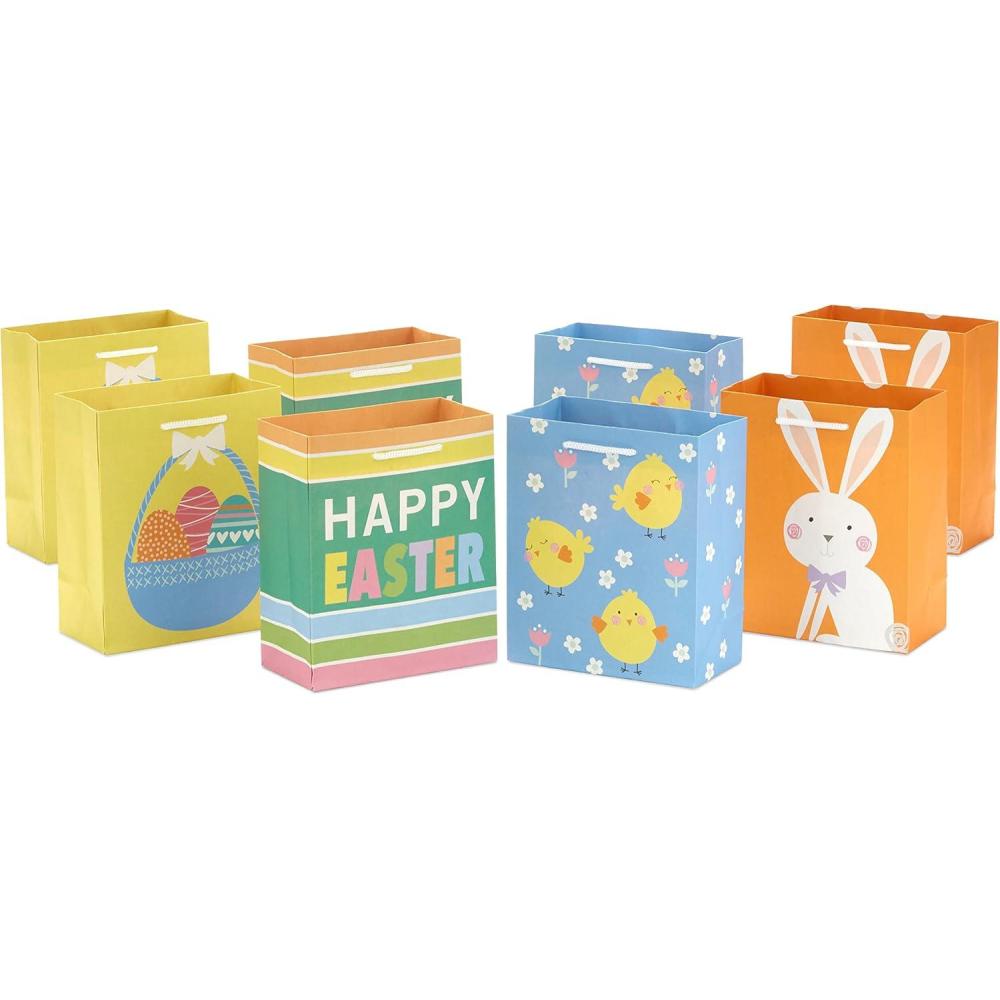imageHallmark 11quot Large Easter Gift Bags 3Pack Easter Basket Bunny quotHappy Easterquot Stripes in Yellow Blue Green1 Count Pack of 8