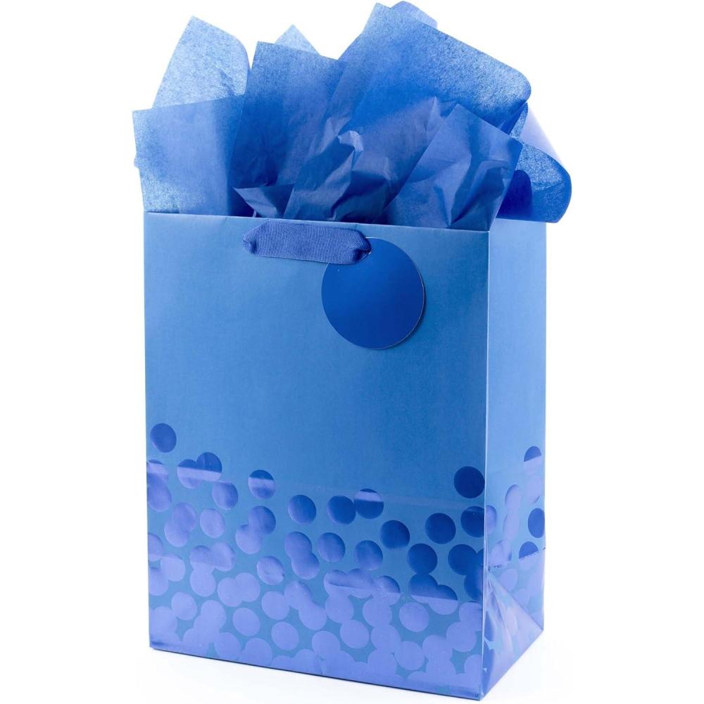 imageHallmark 13quot Large Gift Bag with Tissue Paper Blue Foil Dots for Hanukkah Christmas Birthdays Fathers Day Graduations and Baby Showers1 Count Pack of 1