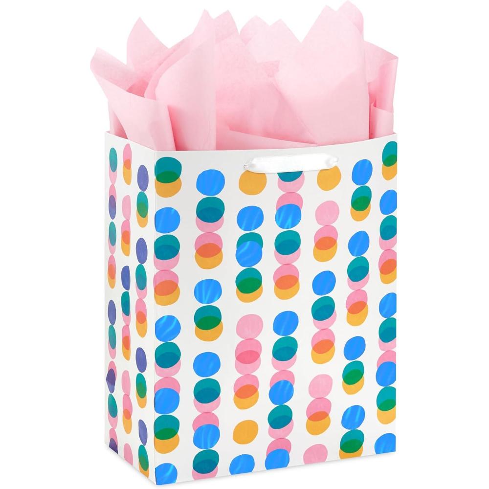imageHallmark 13quot Large Mothers Day Gift Bag with Tissue Paper and Card Love You Mom Lavender Modern FlowersPolka Dots