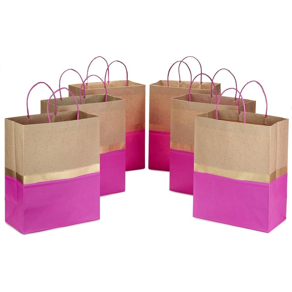 imageHallmark 13quot Large Paper Gift Bags Pack of 6  Turquoise ampamp Kraft for Birthdays Easter Weddings Mothers Day Baby Showers Bridal Showers or Any OccasionPink