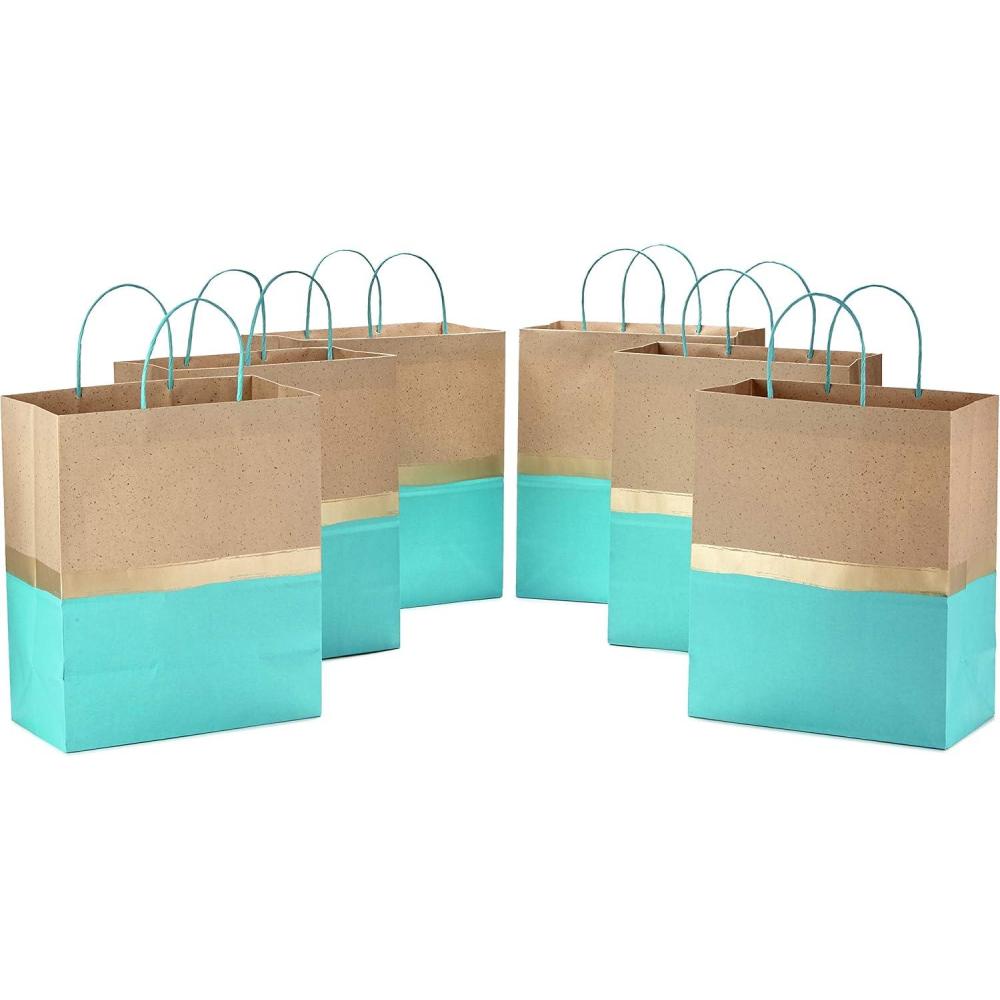 imageHallmark 13quot Large Paper Gift Bags Pack of 6  Turquoise ampamp Kraft for Birthdays Easter Weddings Mothers Day Baby Showers Bridal Showers or Any OccasionTurquoise