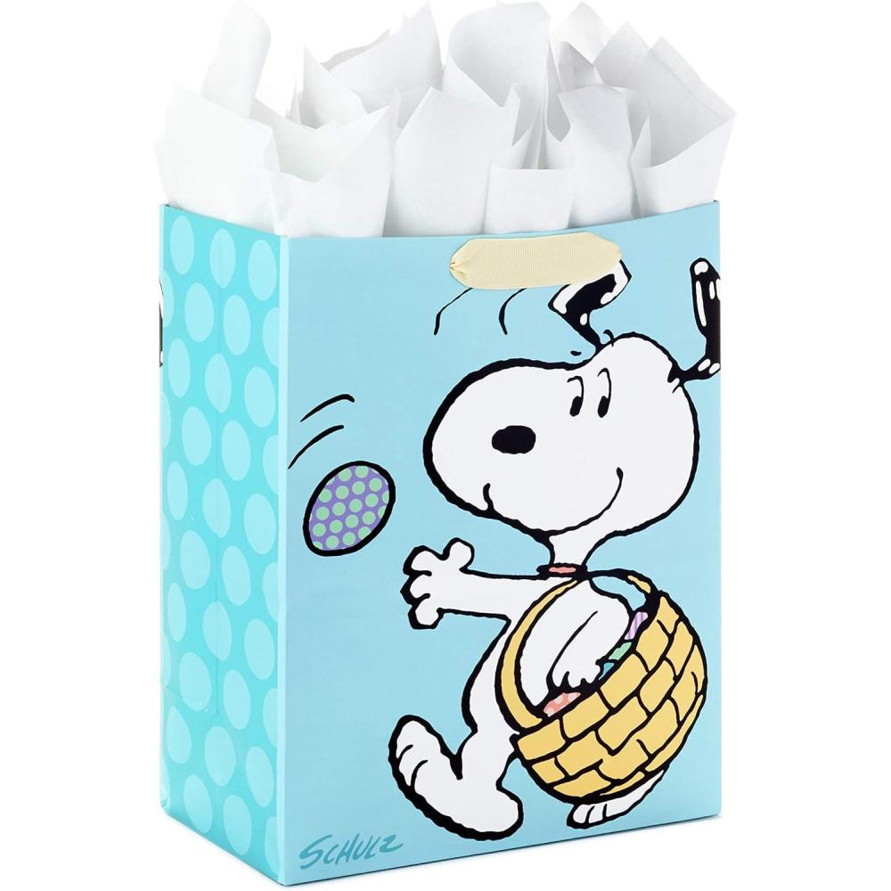 imageHallmark 13quot Large Peanuts Easter Gift Bag with Tissue Paper Snoopy Easter BasketEaster