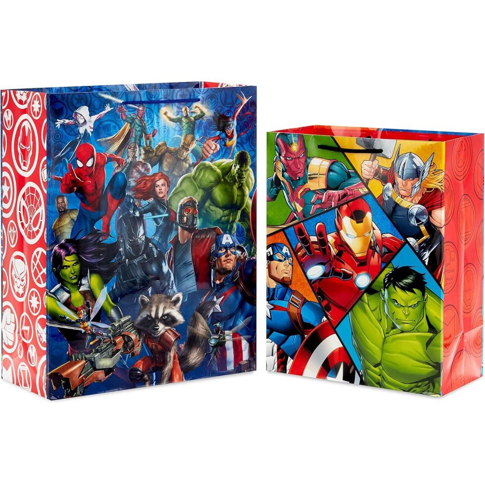 imageHallmark 15quot Extra Large Avengers Gift Bag with Tissue Paper Thor Captain America Hulk Iron Man for Christmas Halloween Birthdays Fathers Day or Any OccasionAvengers Gift Bags 2count