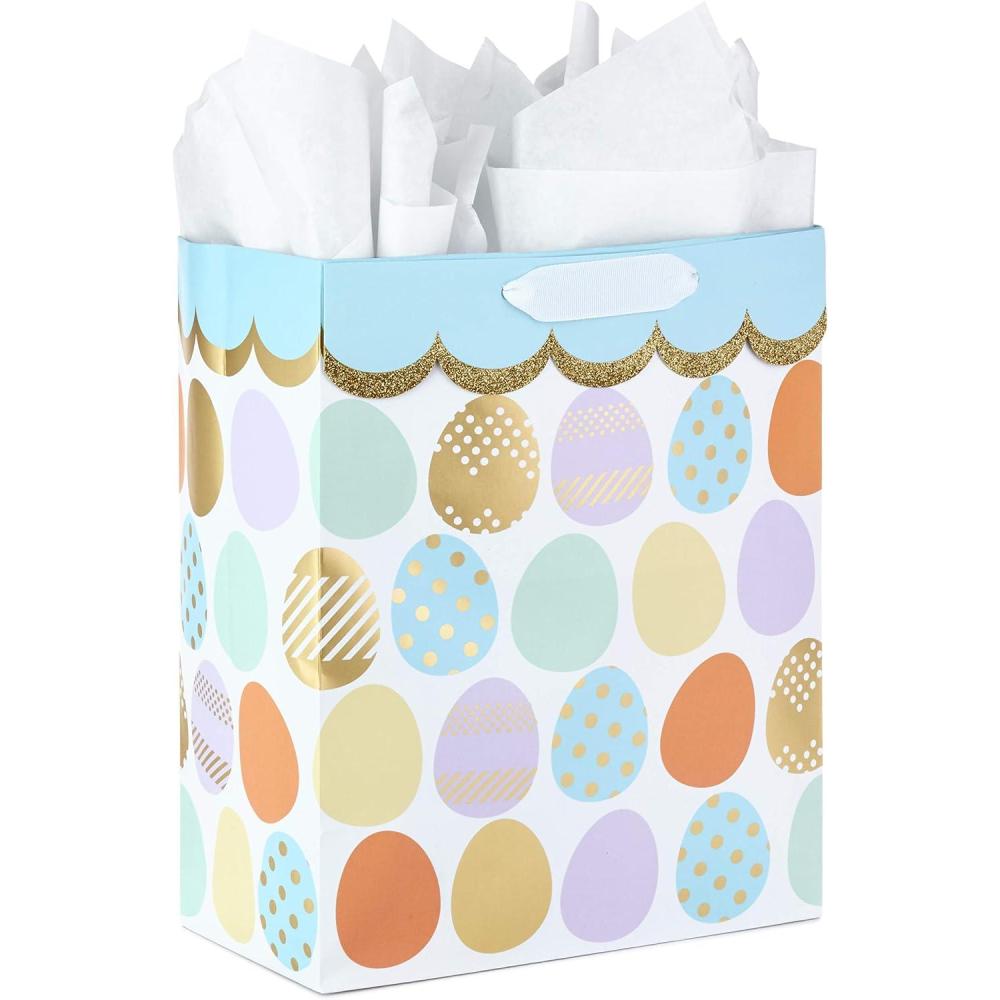 imageHallmark 15quot Extra Large Easter Gift Bag with Tissue Paper Happy Easter Polka Dots for Easter Baskets Easter Egg Hunts and Kids PresentsEaster Eggs
