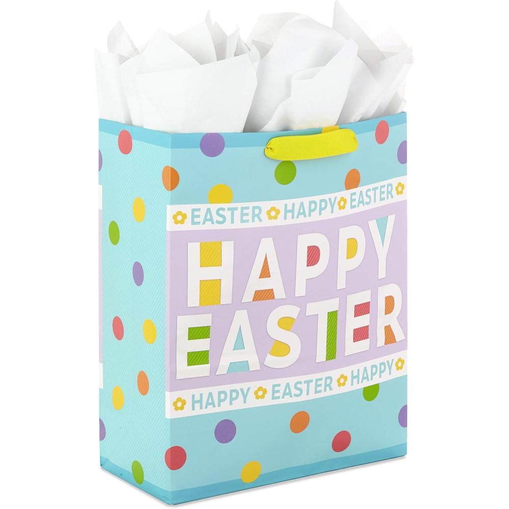 imageHallmark 15quot Extra Large Easter Gift Bag with Tissue Paper Happy Easter Polka Dots for Easter Baskets Easter Egg Hunts and Kids PresentsHappy Easter