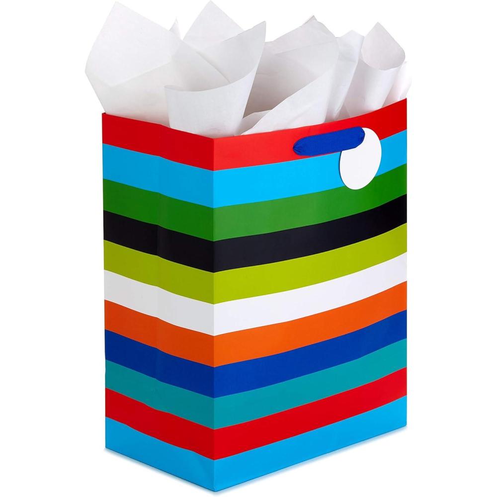 imageHallmark 17quot Extra Large Gift Bag with Tissue Paper Rainbow Stripes for Birthdays Graduations Baby Showers Fathers Day