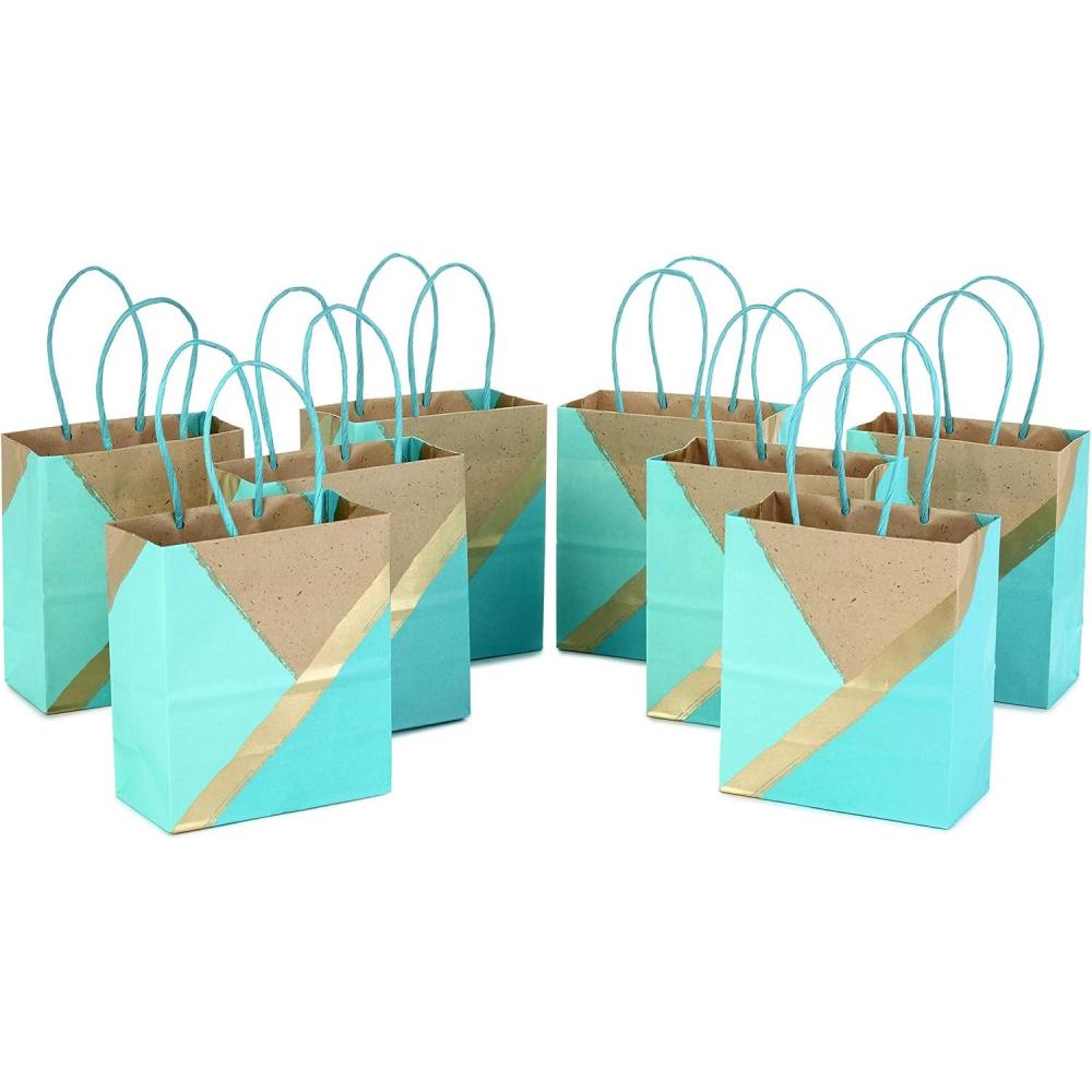 imageHallmark 6quot Small Paper Gift Bags 8Pack White and Kraft for Birthdays Christmas Weddings Graduations Baby Showers Bridal Showers Care Packages and MoreTeal  Gold
