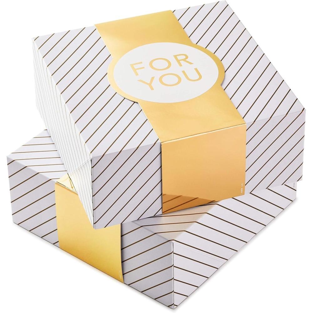 imageHallmark 8quot Medium Pearl White Gift Boxes with Wrap Bands 3 Boxes 3 Wrap Bands for Easter Weddings Bridal Parties Valentines Day Graduations Wrapped Treats and CookiesWhite and Gold