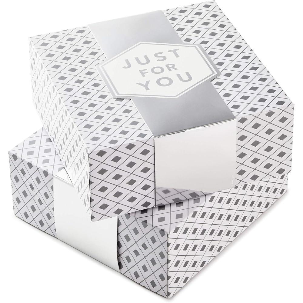 imageHallmark 8quot Medium Pearl White Gift Boxes with Wrap Bands 3 Boxes 3 Wrap Bands for Easter Weddings Bridal Parties Valentines Day Graduations Wrapped Treats and CookiesWhite and Silver