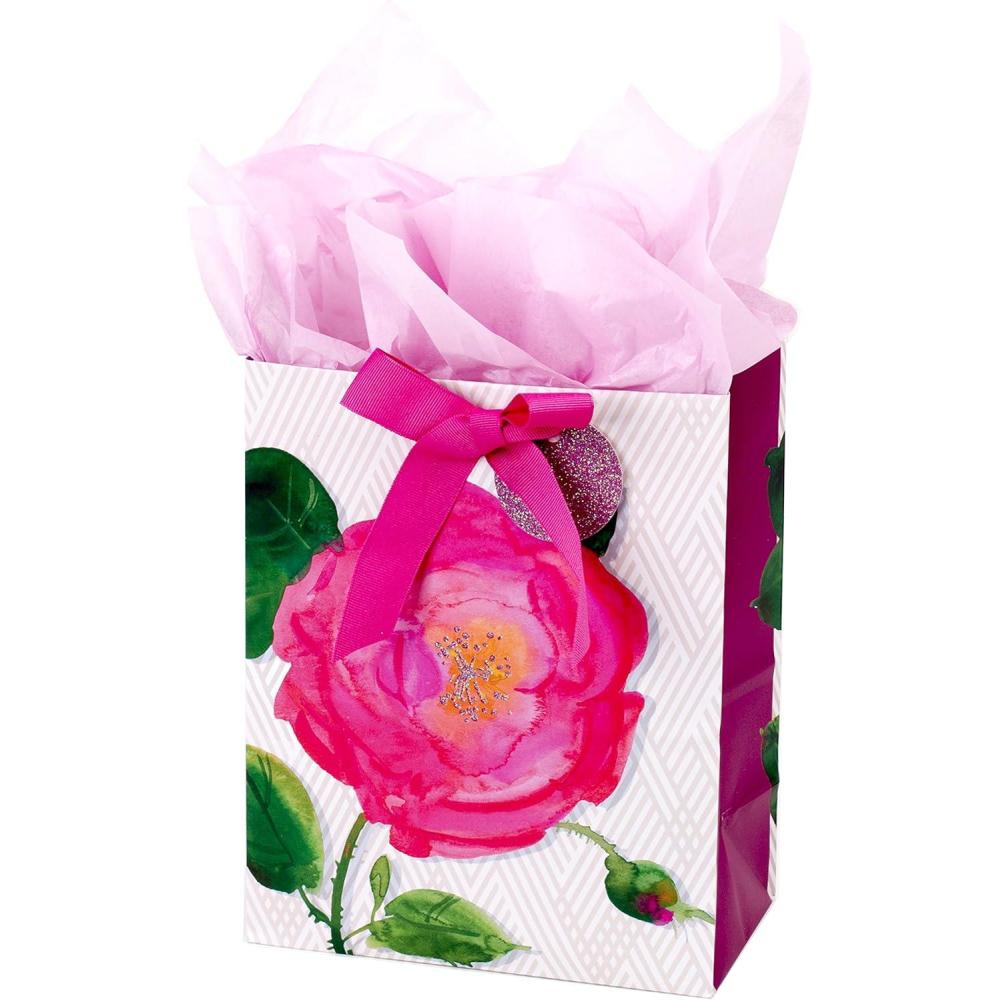 imageHallmark 9quot Medium Gift Bag with Tissue Paper Bright Flowers for Easter Birthdays Bridal Showers Weddings Baby Showers Mothers DayPink Rose
