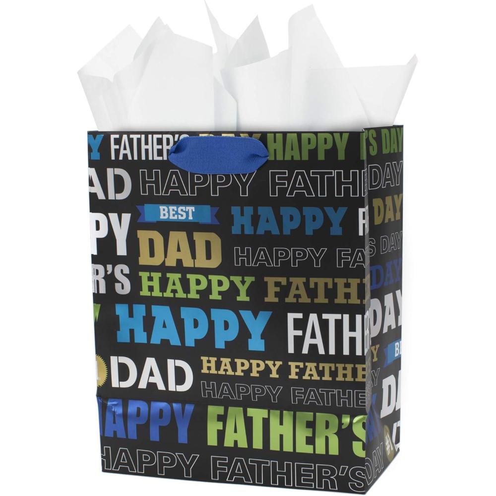 imageHallmark 9quot Medium Gift Bag with Tissue Paper Cheers Beer Mug for Christmas Fathers Day Birthdays Graduations Promotions New Jobs or Any OccasionBest Dad Black