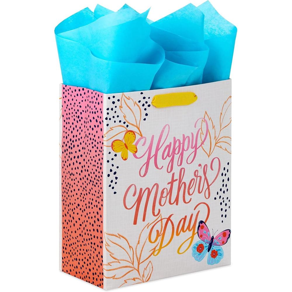 imageHallmark 9quot Medium Mothers Day Gift Bag with Tissue Paper Pastel Butterflies Watercolor Happy Mothers Day for Mom Grandma Sister Nana Gigi