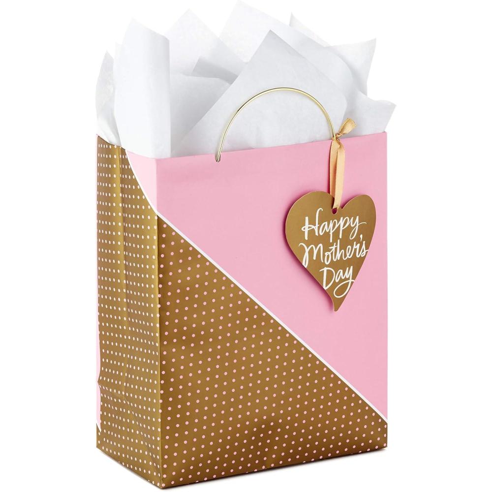 imageHallmark 9quot Medium Mothers Day Gift Bag with Tissue Paper Pink and Gold Polka DotsPink and Gold