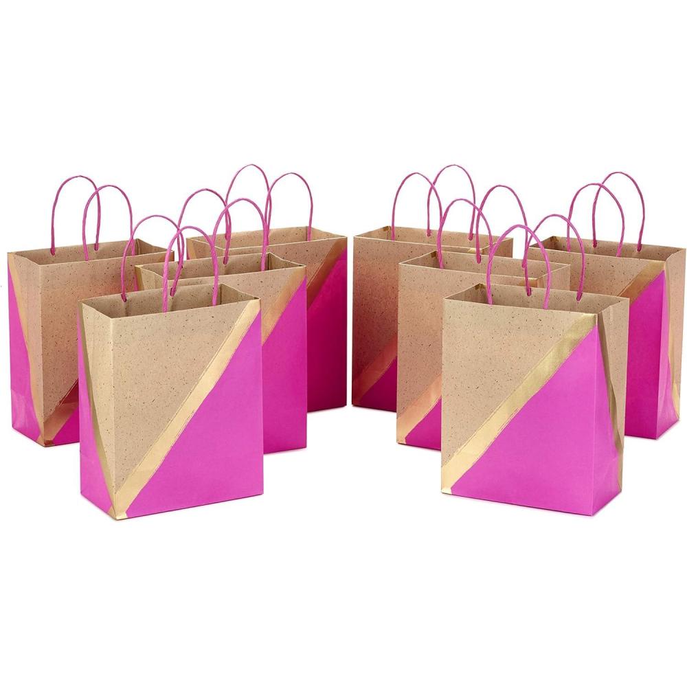 imageHallmark 9quot Medium Paper Gift Bags 8Pack Pink ampamp Kraft for Easter Birthdays Mothers Day Weddings Baby Showers Bridal Showers Any OccasionPink