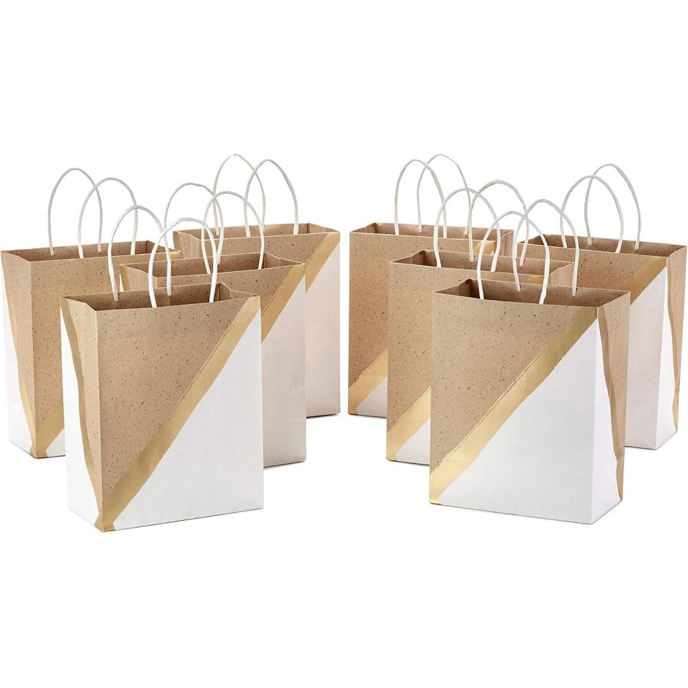 imageHallmark 9quot Medium Paper Gift Bags Pack of 8  White ampamp Kraft for Easter Birthdays Mothers Day Weddings Graduations Baby Showers Bridal Showers Care Packages and MoreWhite