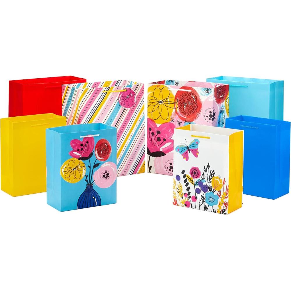 imageHallmark Assorted All Occasion Gift Bags 8 Bags 4 Medium 9quot 4 Large 13quot Flowers Butterfly Stripes Solids for Easter Birthdays Bridal Showers Mothers DayFlowers  Butterfly  Stripes  Solid