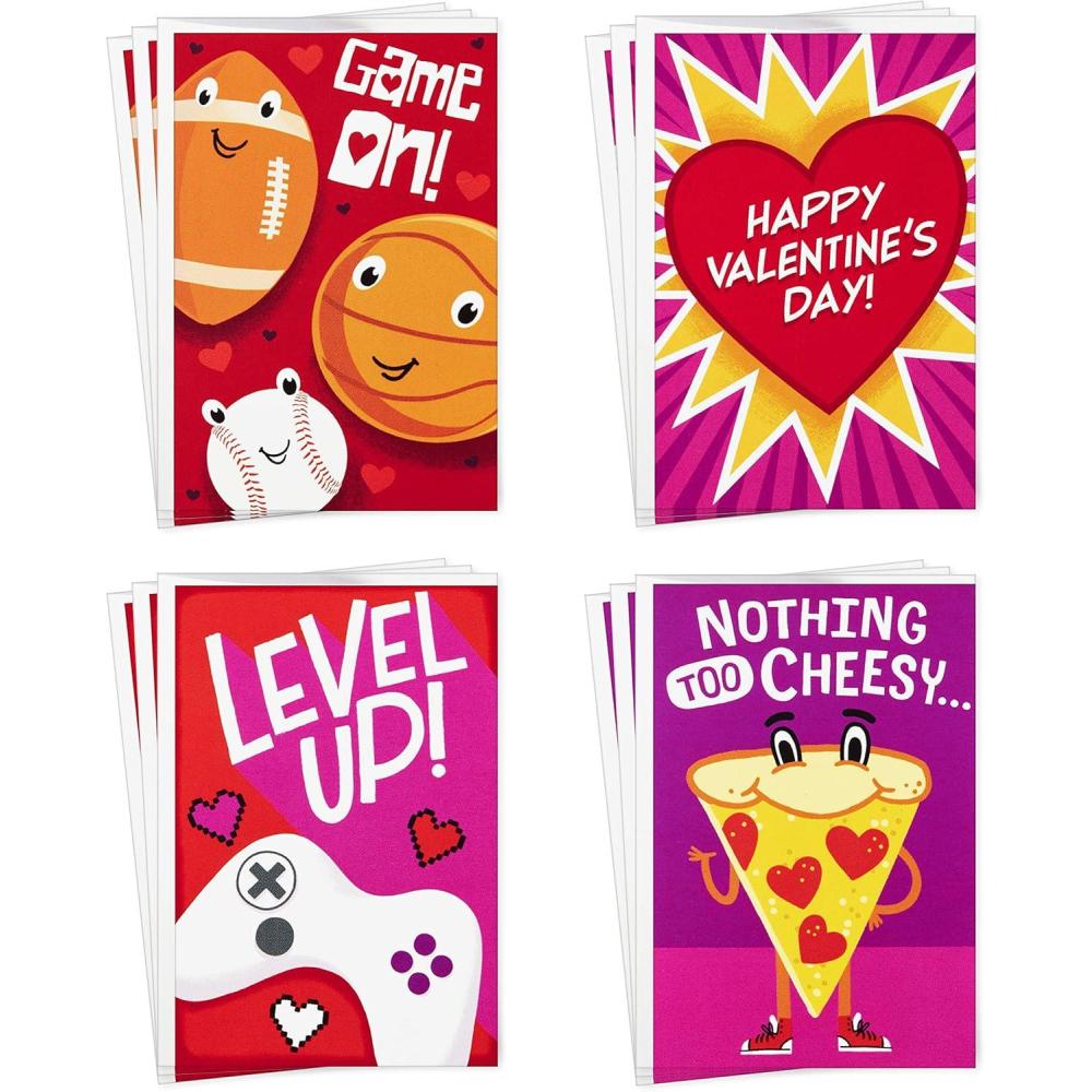 imageHallmark Assorted Valentines Day Cards for Kids 12 Cards with Envelopes Unicorns Bears LlamasFun Games  4 Designs  3 Cards each with Envelopes