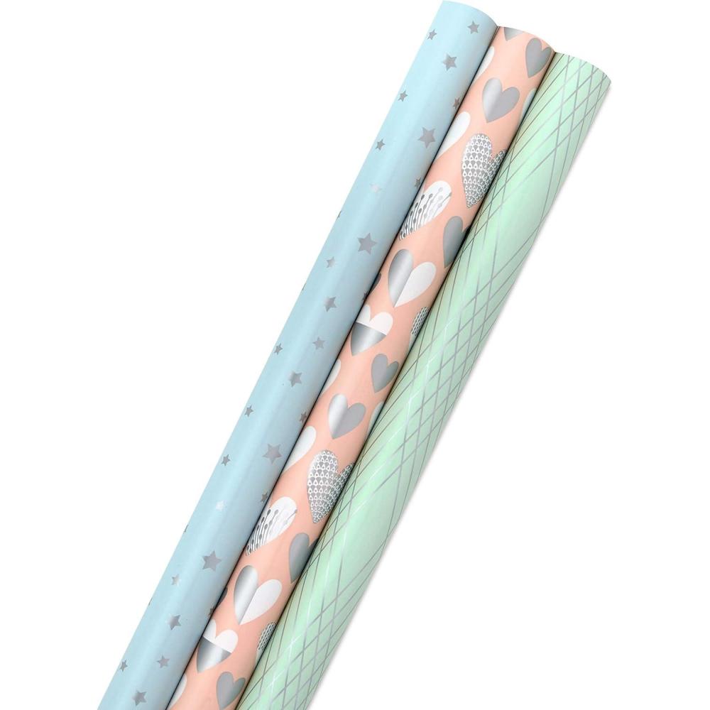 imageHallmark Baby Shower Wrapping Paper Rolls for Birthday Wedding Bridal Shower All Occasion  Pastel Pink Blue ampamp Mint Gift Wrap Paper Set of 3 Rolls 105 sq ft ttlPastel and Gold