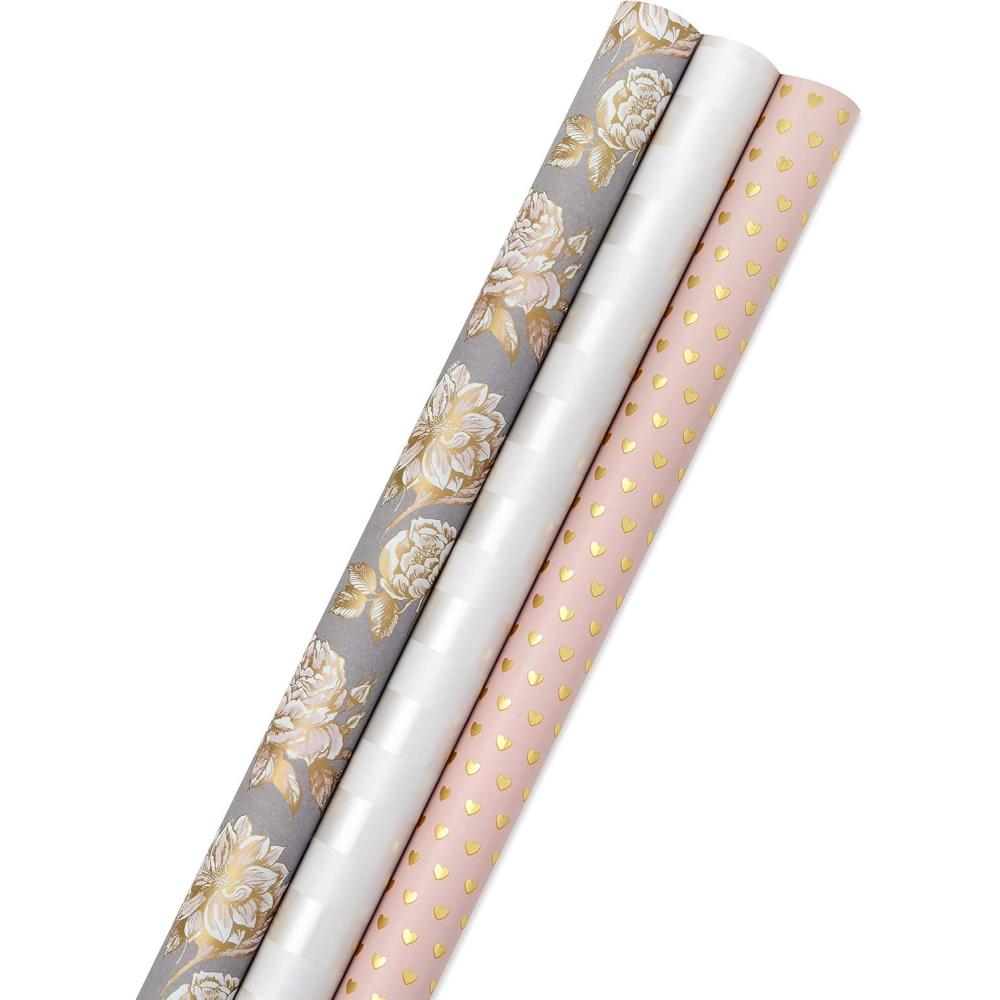 imageHallmark Baby Shower Wrapping Paper Rolls for Birthday Wedding Bridal Shower All Occasion  Pastel Pink Blue ampamp Mint Gift Wrap Paper Set of 3 Rolls 105 sq ft ttlLight Pink  White