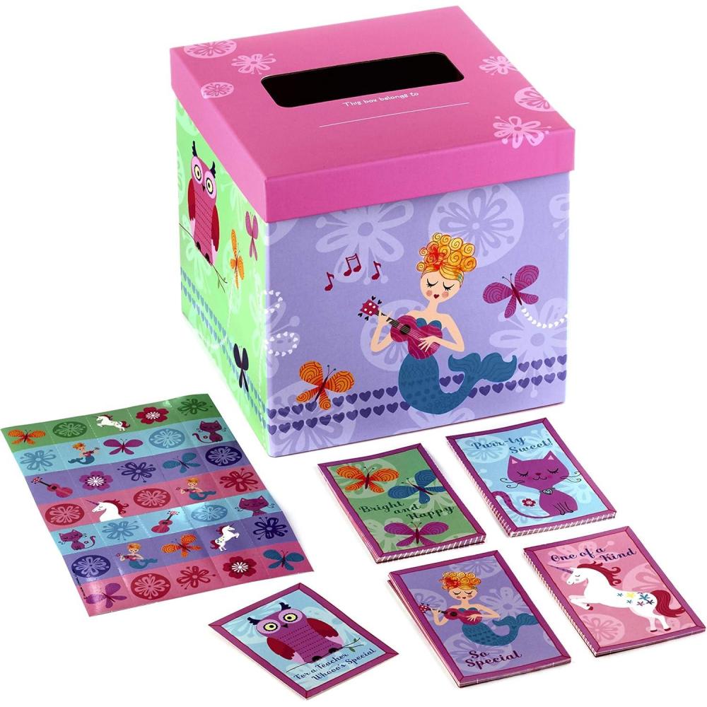 imageHallmark Boys Valentines Day Cards and Mailbox for Kids School Classroom Exchange Games and Sports 1 Box 32 Valentine Cards 35 Stickers 1 Teacher CardUnicorns  Friends