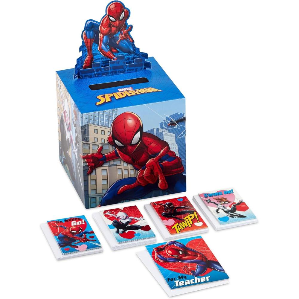 imageHallmark Boys Valentines Day Cards and Mailbox for Kids School Classroom Exchange Games and Sports 1 Box 32 Valentine Cards 35 Stickers 1 Teacher CardSpiderMan  Pop Up Box