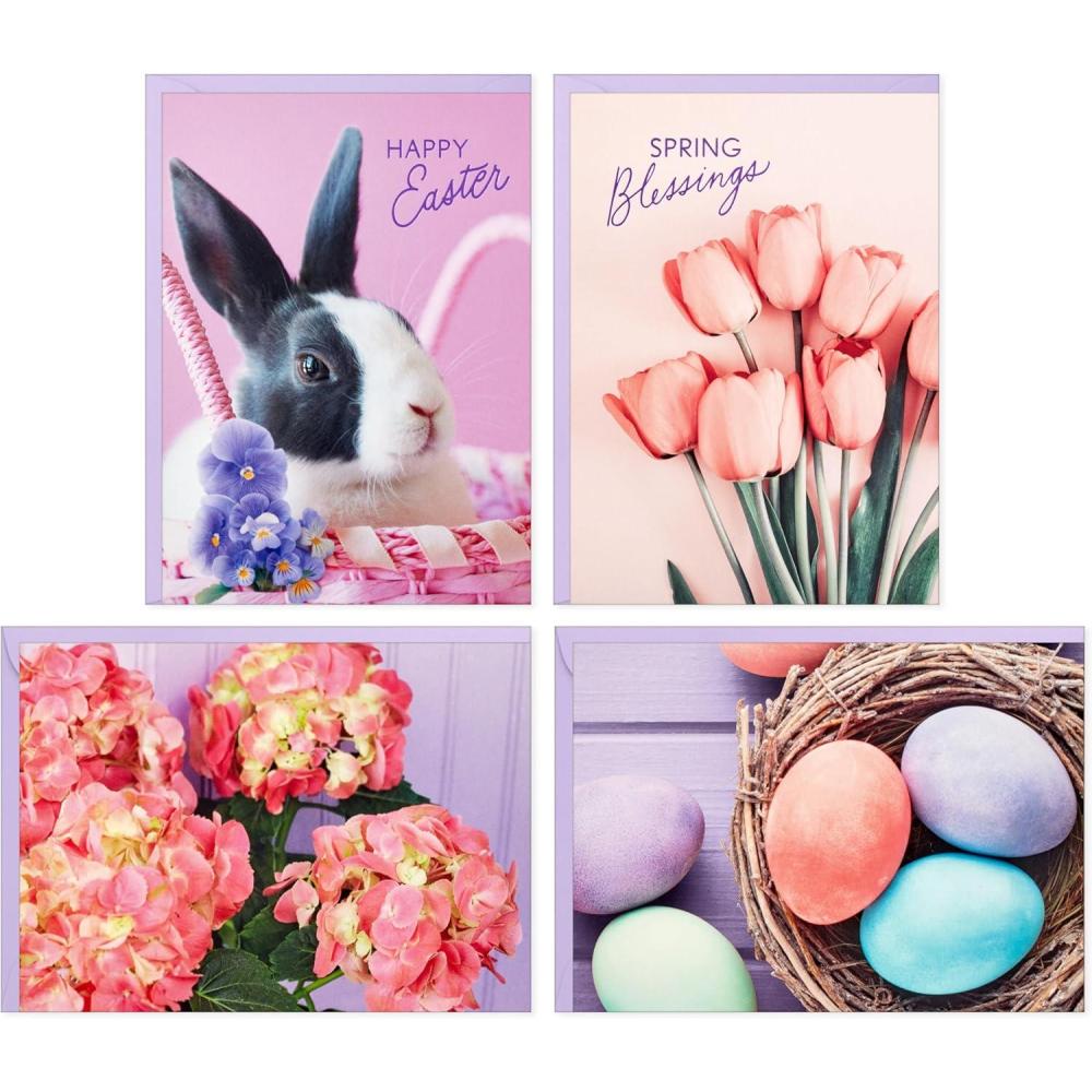 imageHallmark Easter Card Pack 24 Notecards with Envelopes 4 Designs Pink Tulips Pastel Eggs Easter BunnyTulips  Eggs  Easter Bunny