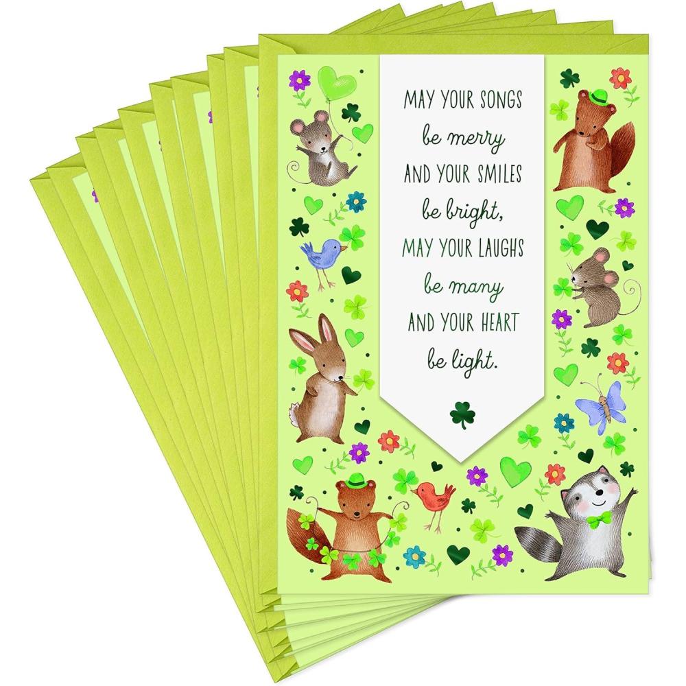 imageHallmark Easter Cards Assortment Fuzzy Wishes 8 Cards with EnvelopesSt Patricks Day  Festive Critters