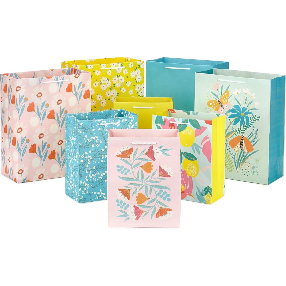 imageHallmark Easter Gift Bags in Assorted Sizes 8 Bags 3 Small 6quot 3 Medium 9quot 2 Large 13quot Polka Dots Rainbow Stripes Flowers for Spring Birthdays Baby Showers Gender Reveal PartiesFloral