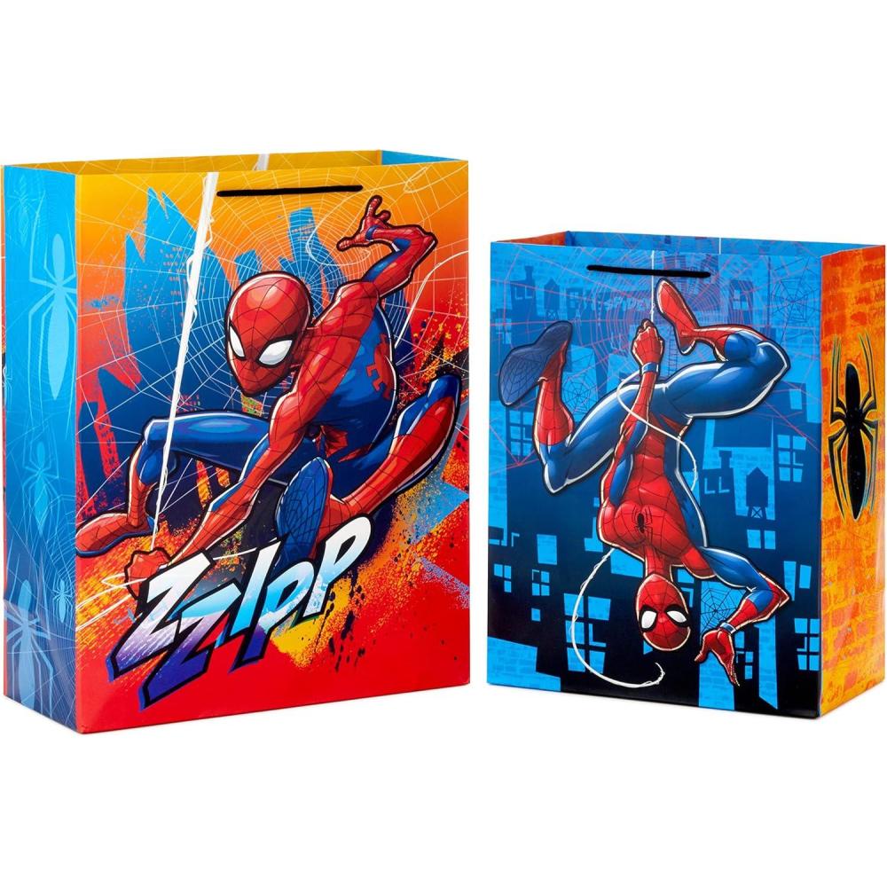 imageHallmark Marvel SpiderMan Gift Bags 2 Bags 1 Large 13quot 1 Extra Large 15quot for Birthdays Halloween Christmas Kids Parties
