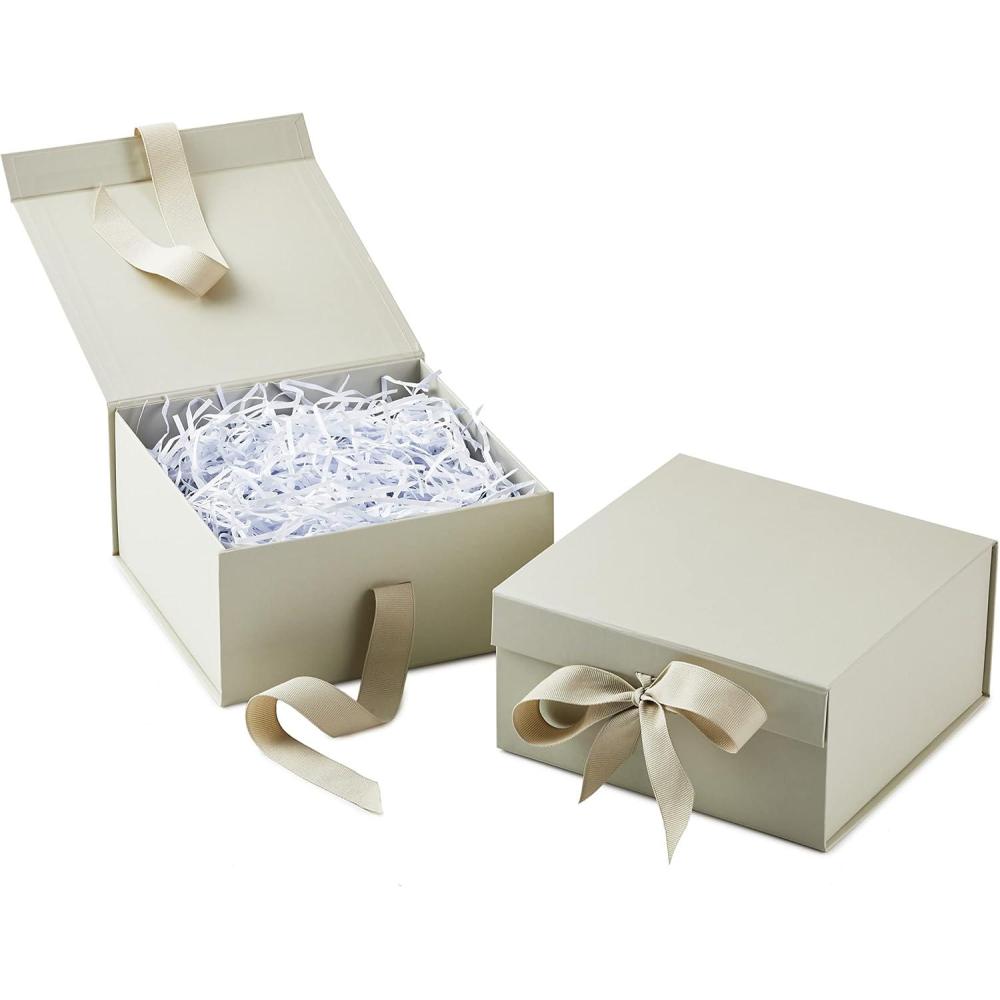 imageHallmark Medium Gift Boxes with Bow and Shredded Paper Fill Pack of 2 Antique White 8 inch Box for Weddings Bridal Showers Graduations Birthdays Bridesmaids Gifts All OccasionAntique White