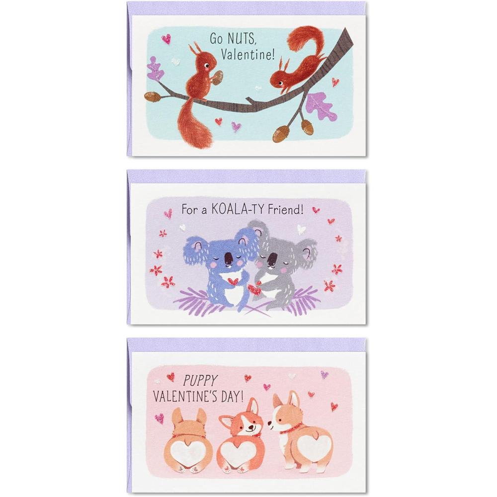imageHallmark Mini Valentines Day Cards for Kids School Corgis Squirrels Koalas 18 Classroom Valentines with EnvelopesCute Animals Folded Mini Valentines