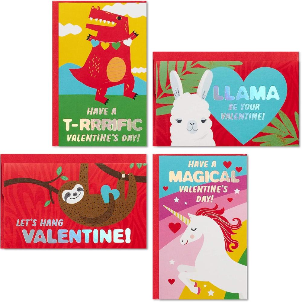 imageHallmark Mini Valentines Day Cards for Kids School Corgis Squirrels Koalas 18 Classroom Valentines with EnvelopesKid Animal Puns Folded Mini Valentines