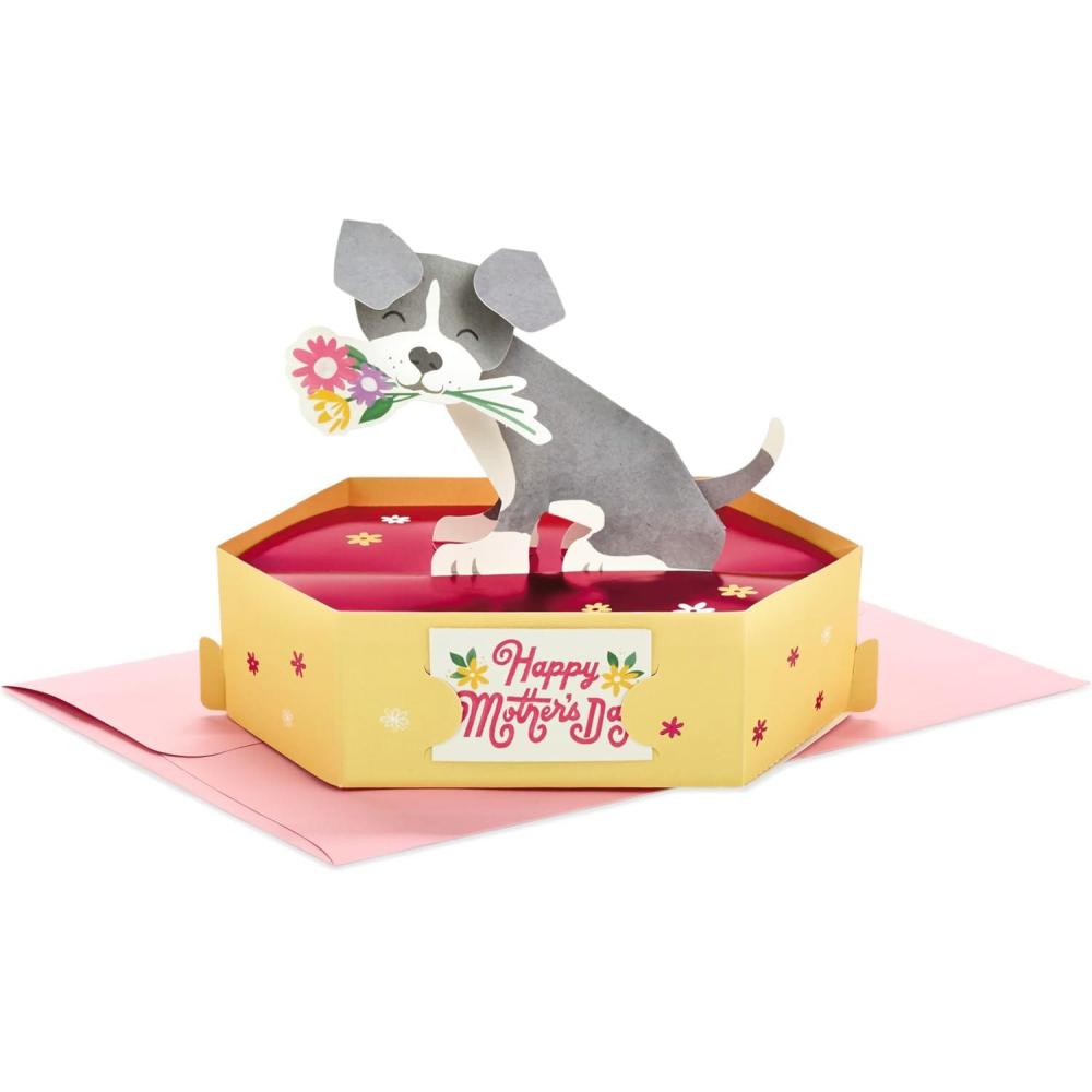 imageHallmark Mothers Day Pop Up Card Puppy Dog with Flowerspopup