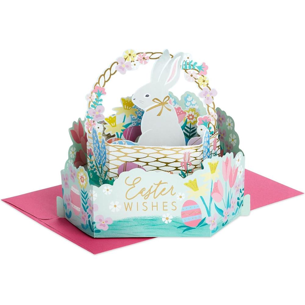 imageHallmark Paper Wonder Displayable Pop Up Easter Card Easter BunnyPop Up Card  Bunny in Easter Basket