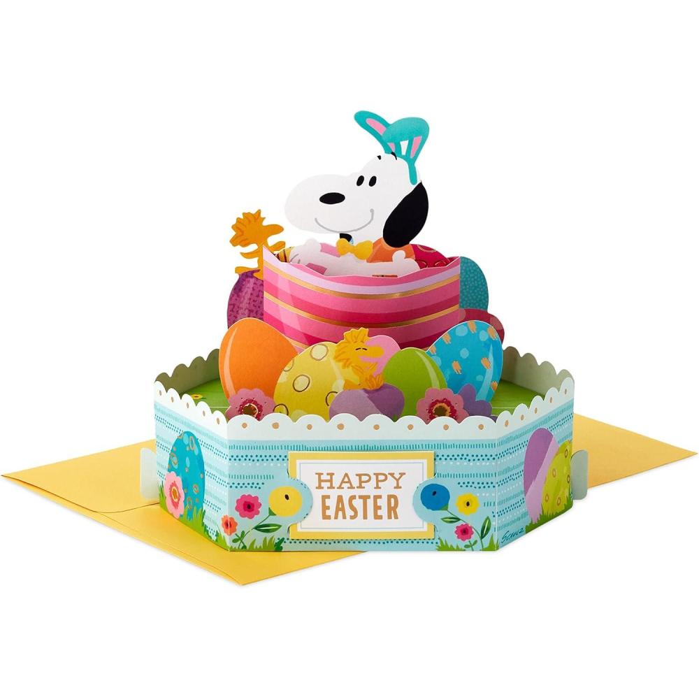 imageHallmark Paper Wonder Peanuts Displayable Pop Up Easter Card Snoopy Easter EggPop Up  Snoopy and Easter Eggs